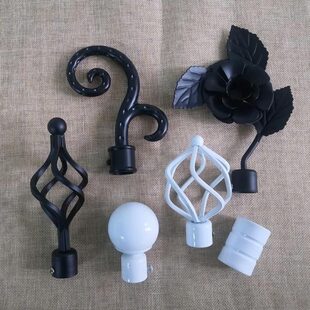铁艺径金属圆头黑色杆直罗马杆22搭配头白色艺术头头装饰窗帘杆子