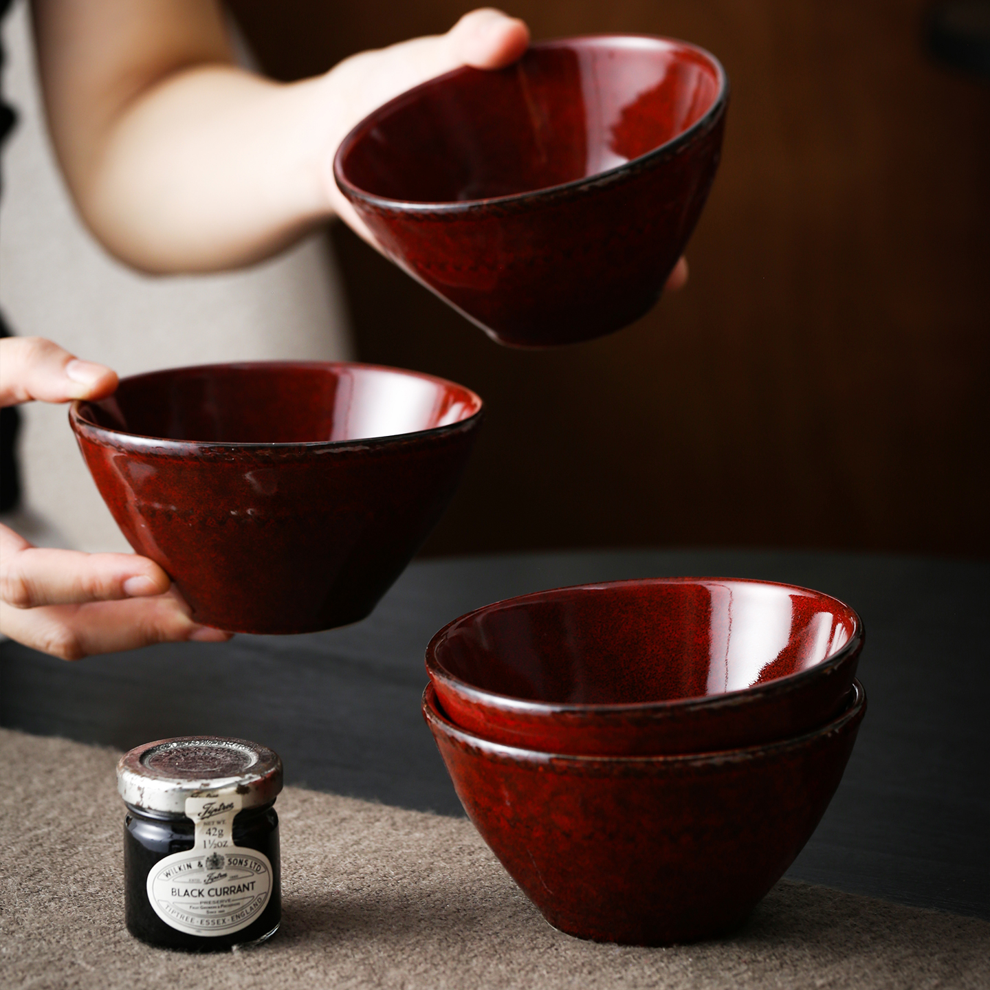 网红新款窑变红碗家用吃饭米饭碗汤碗乔迁新居伴手礼喜庆甜品小碗