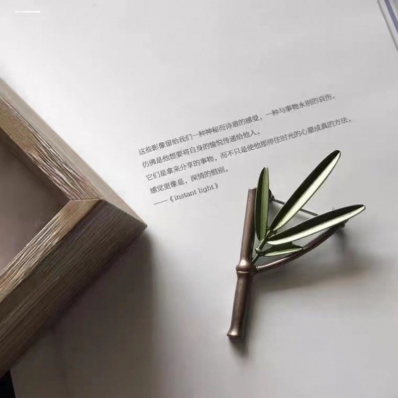 竹子胸针中国风清新文艺范男女同款故宫风竹叶胸针创意生日礼物