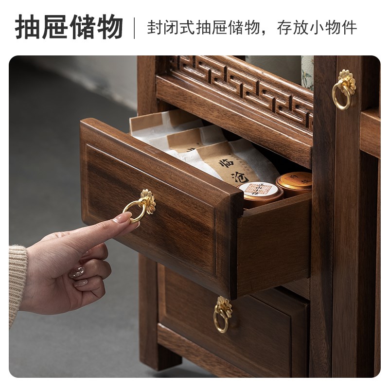 胡桃木移动茶台j茶桌家用茶水柜实木茶车茶几茶具茶道桌烧水壶一