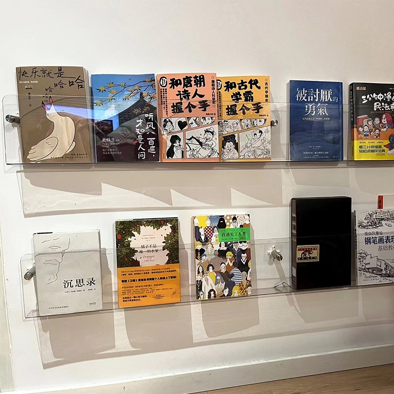 亚克力壁挂式透明书架绘本架儿童杂志架墙面O装饰免打孔收纳展示