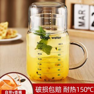 800ml大容量带盖杯子家用喝水杯女耐高温玻璃带把刻度杯男泡茶杯