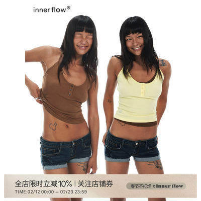 INNERFLOW双色叠穿弹力吊带背心女2025夏季新款辣妹内外穿搭上衣