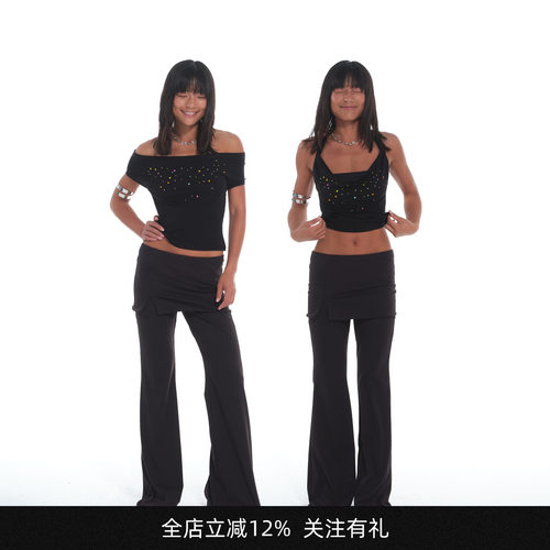 INNERFLOW 挂脖一字肩修身显瘦T恤上衣女（送抹胸）+瑜伽裤休闲裤