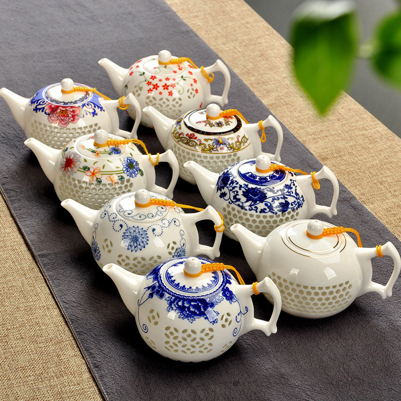 精品 青花瓷玲珑镂空功夫茶具晶蜂窝玲珑碗茶壶茶杯整