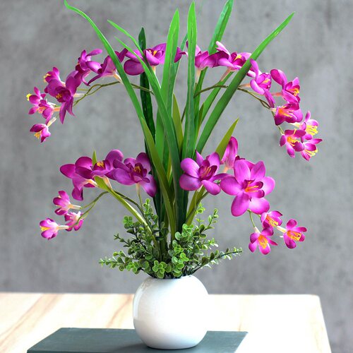 假花仿真干花束兰花蝴蝶君兰餐桌室内绢花盆栽摆设