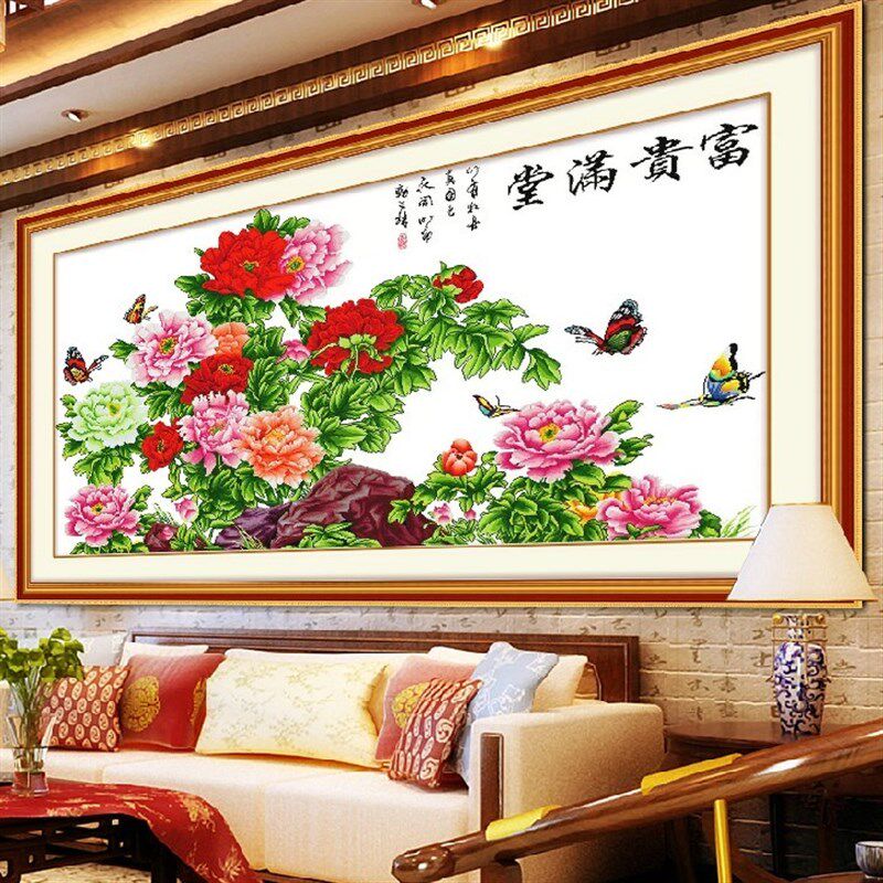 纯手工十字绣成品花开富贵富贵满堂牡丹花新版客厅挂画绣好的出售,居家布艺,十字绣成品,淘宝优惠券,粉丝福利购,淘宝优惠卷