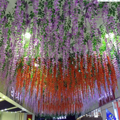 仿真紫藤花豆花串紫罗兰塑花绢花婚庆假花藤条装饰走廊吊顶植物