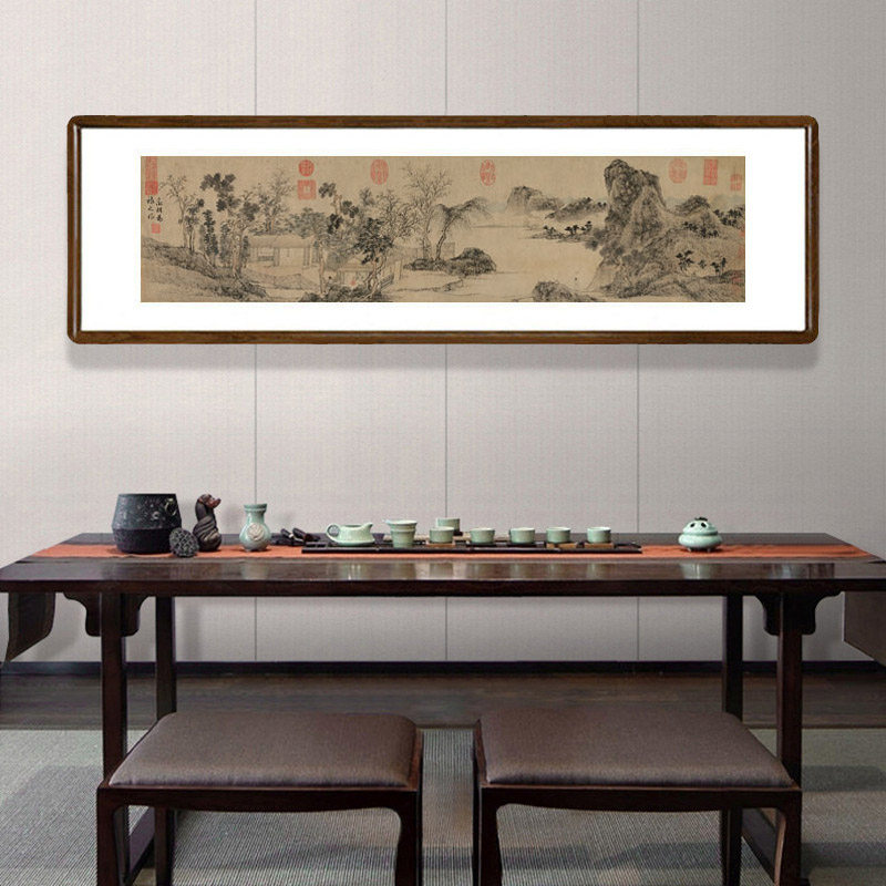 国画仿古画新中式画室茶室挂画文征明林榭煎茶图