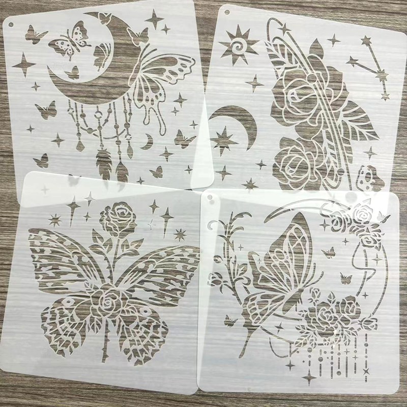玫瑰花蝴蝶月亮星星图案镂空绘画手抄报模版生涂鸦画画手帐