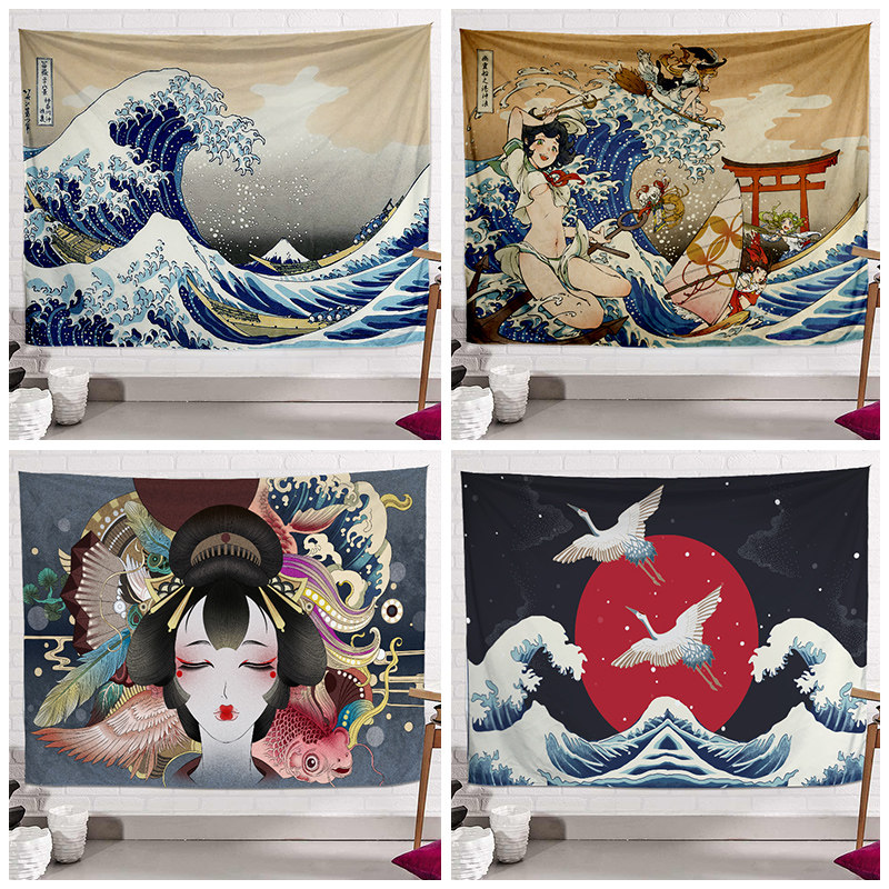 和风浮世绘墙布海浪挂布日式物背景布画宿舍墙布
