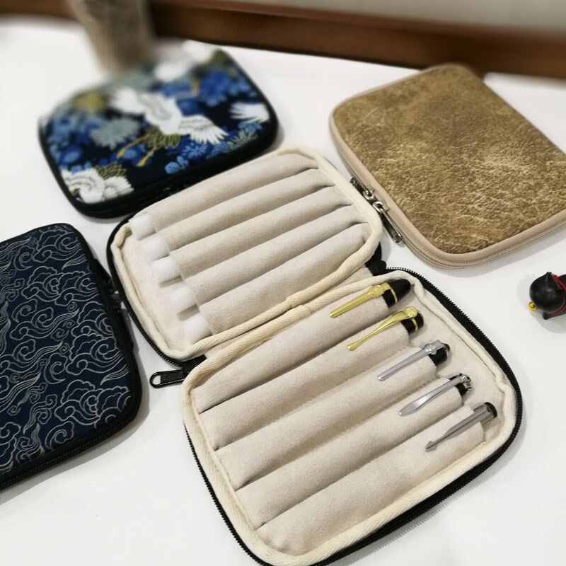 布邑笔袋十支装钢笔套灰色布艺钢笔收纳袋烧饼包容量拉链包便携