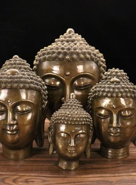 纯铜佛光普照如来佛头桌面铜释迦牟尼佛头客厅家居装饰工艺品