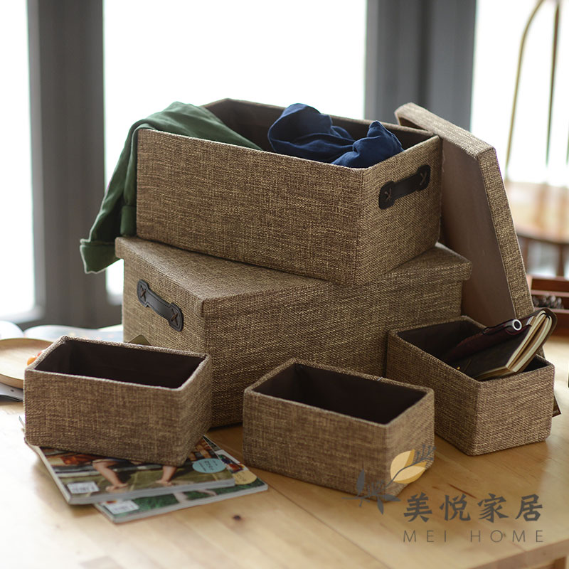 简约收纳筐收纳箱布艺收纳盒加厚亚麻布杂物储物盒整理箱