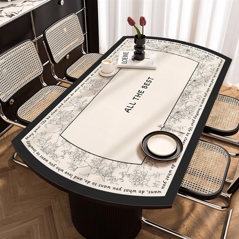 轻奢高级感新款椭圆形pvc桌垫防水防油防烫可折叠圆桌餐桌皮桌布