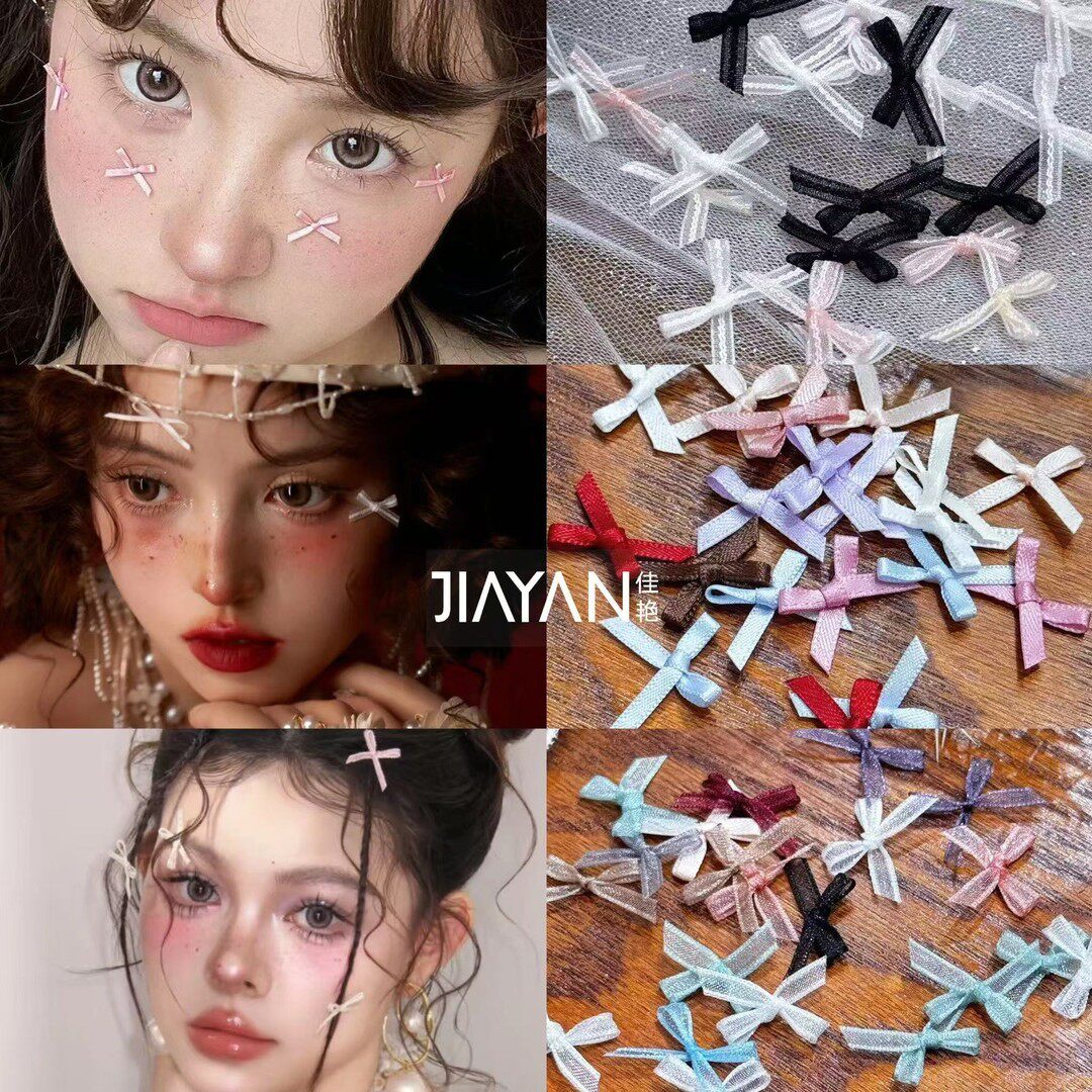 贴脸蝴蝶结妆容贴脸部化妆饰品音乐节面部蕾丝道具美甲韩拍照写真