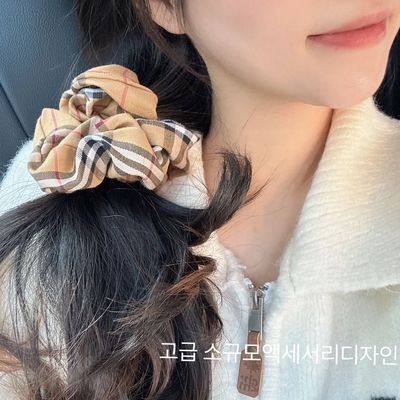 新款韩式格纹丸子头大肠发圈韩国发绳中古老花皮筋大号头饰花