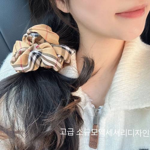 新款韩式格纹丸子头大肠发圈韩国发绳中古老花皮筋大号头饰花