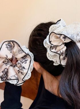 黑色碎花大肠圈高级感蕾丝花边头绳ins时尚复古少女扎丸子头发绳