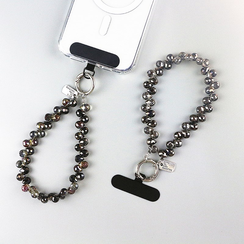 大溪地黑珍珠手机链女高端手机挂绳新款精致水晶珠子手腕挂链防丢