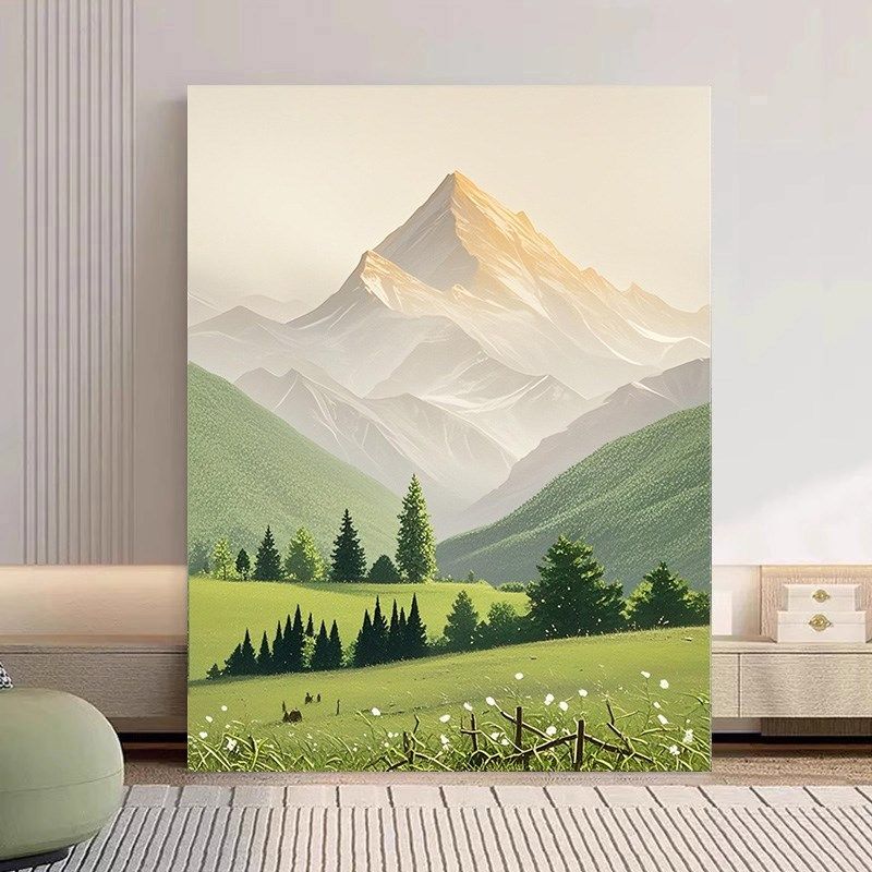 日照金山 diy数字油画填充填色手绘工丙烯画客厅餐厅聚宝盆风景画