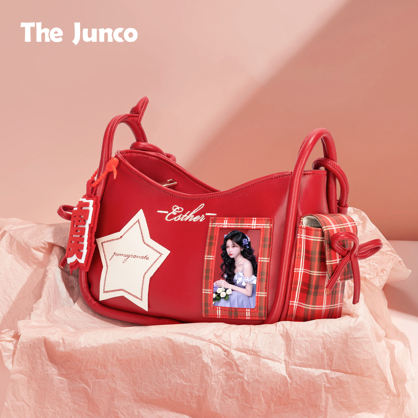 thejunco官方正品红色腋下包包