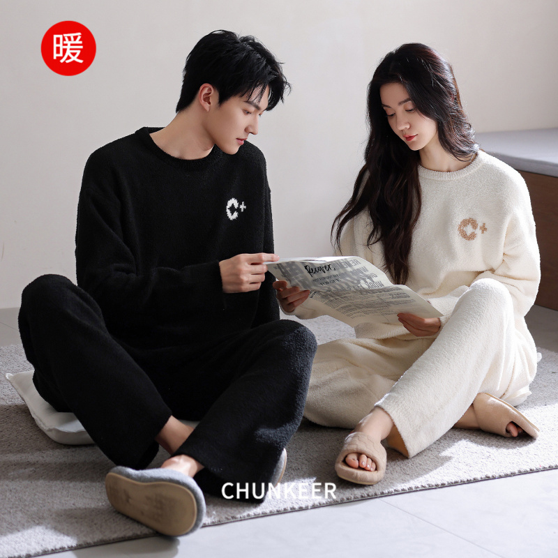 情侣款睡衣女加绒加厚秋冬季