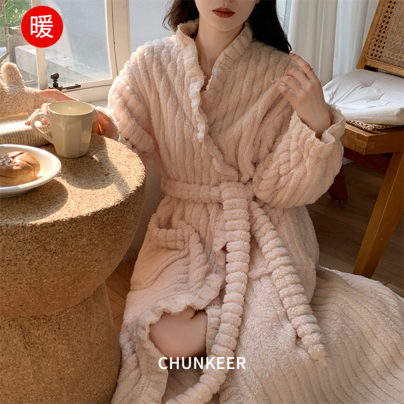 保暖睡衣女秋冬季珊瑚绒加绒加厚