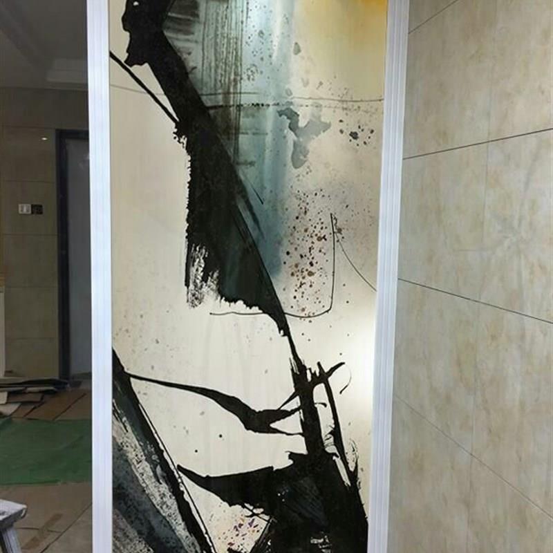 定做酒店办公隔断玄关屏风吊顶夹胶玻璃夹绢丝钢化安全油画风蓝黛