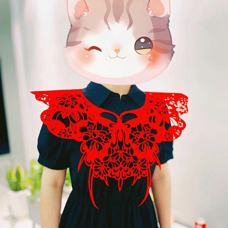 植绒布云肩剪纸成品窗花蝴蝶造型学校儿童幼儿园镂空汉服服饰