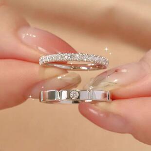 S999纯银方糖男女情侣对戒指活口一对素圈婚排戒轻奢高级情人礼物