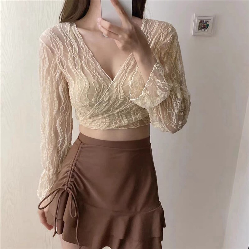 苏拉娜公主四件套分体泳衣女保守显瘦遮肚性感裙S式长袖泡温泉泳