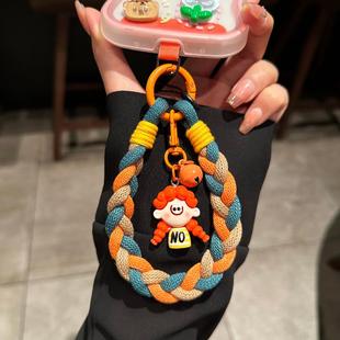 个性 粉猪女孩手机挂绳编织手腕棉绳短挂饰便携手提百搭放掉手机链