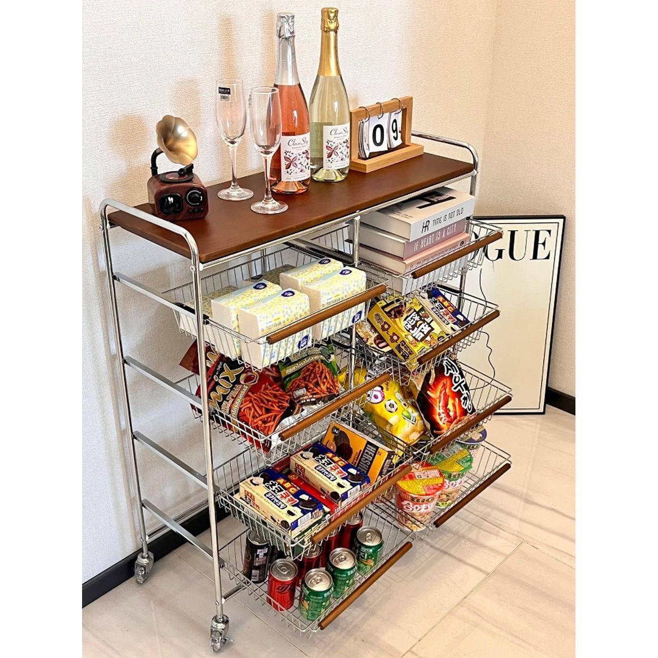 中古风收纳小推车桌下置物架可移动客厅零食车边几茶几收纳架子