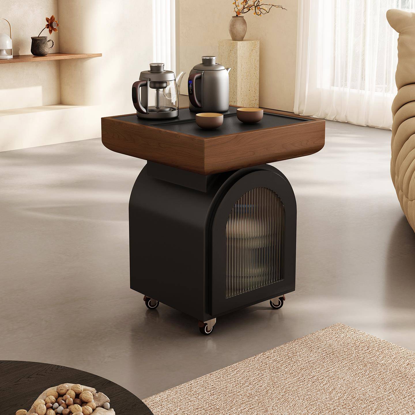 移动茶台家用小茶车沙发边几阳台休闲 茶台家用小茶桌烧水壶一体