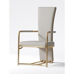 轻奢主人位茶椅官帽椅设计师椅子家用真皮现代不锈钢接待茶桌椅子