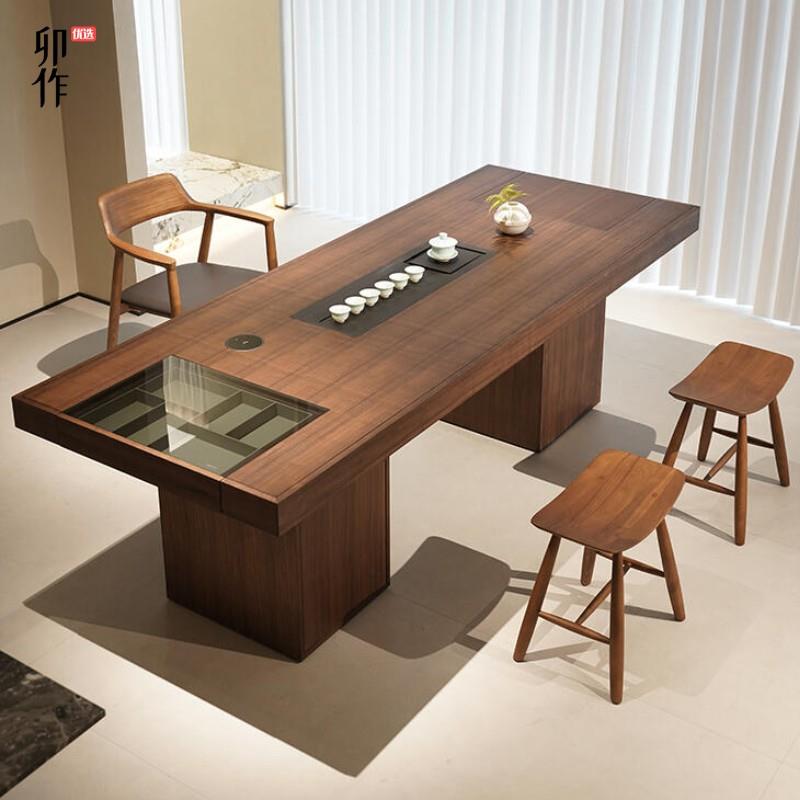 新中式黑胡桃木茶桌意式极简2025实木大板高端定制茶台办公室家用