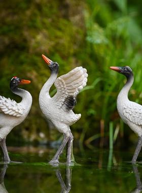 仿真树脂松鹤摆件假山盆景造景装饰小仙鹤客厅桌面微景观白鹤摆设