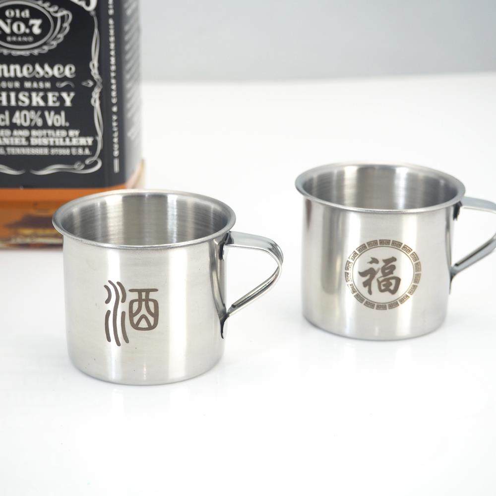 304不锈钢白酒杯茶杯二两一两单层平底手柄水杯防摔户外生肖100ml