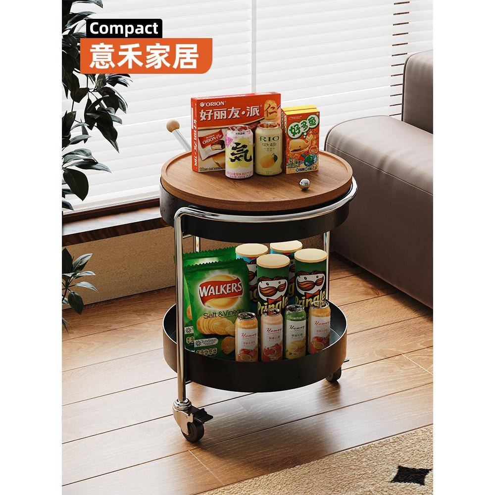 中古小推车置物架客厅边几可移动小茶几沙发边桌黑色推车铁艺双层