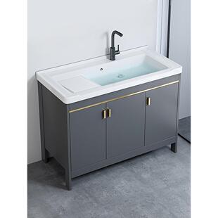 洗衣柜陶瓷一体浴室柜组合阳台柜水槽带搓衣板 1米太空铝落地式