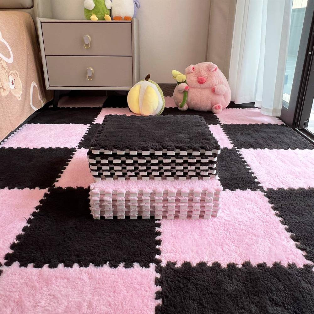 夏季短毛地毯卧室少女ins风床边榻榻米公主房间整铺拼接泡地垫