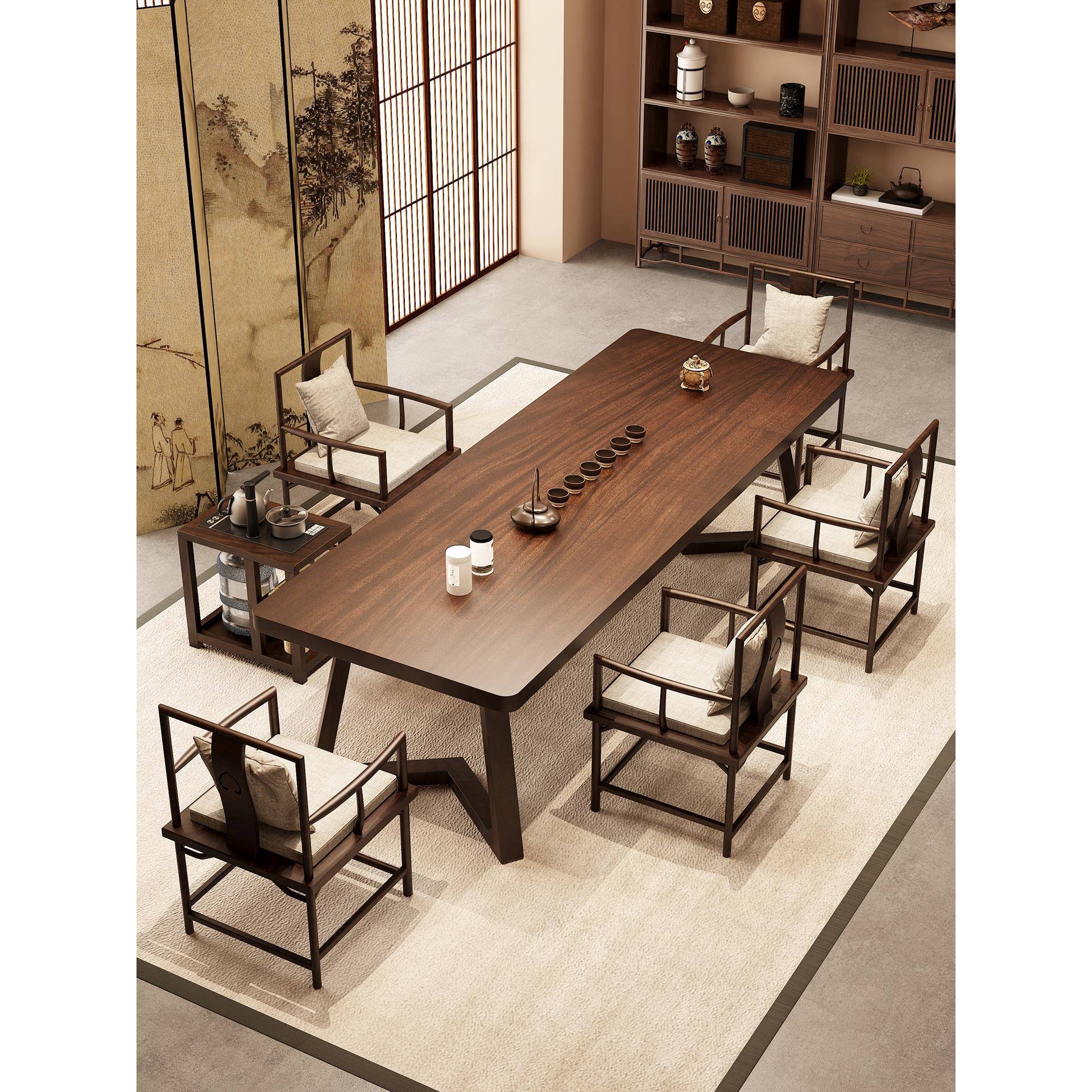 新中式南美胡桃木茶台实木茶桌2025新款高端家用办公室禅意泡茶桌