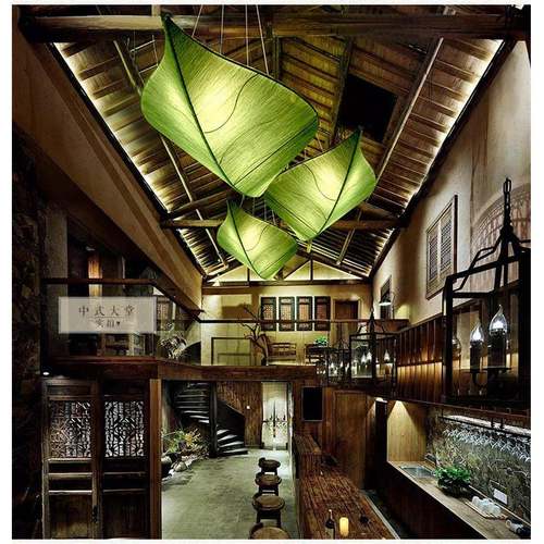 包邮新中式布艺树叶吊灯创意饭厅茶馆卧室吸顶灯客厅美容院墙壁灯