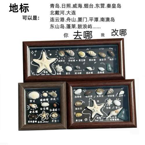 青岛海边旅行纪念贝壳装饰画文创旅游纪念品海螺海星标本摆摊拿货
