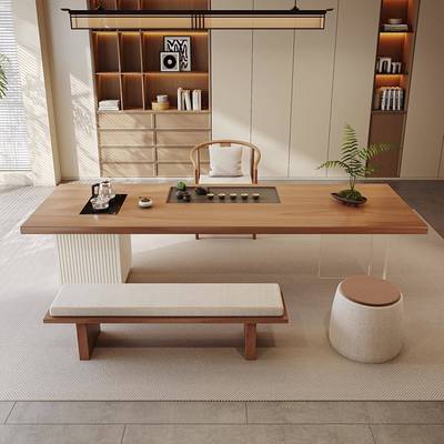 侘寂风奶油风实木茶桌椅组合新中式现代简约轻奢泡茶桌茶台茶室