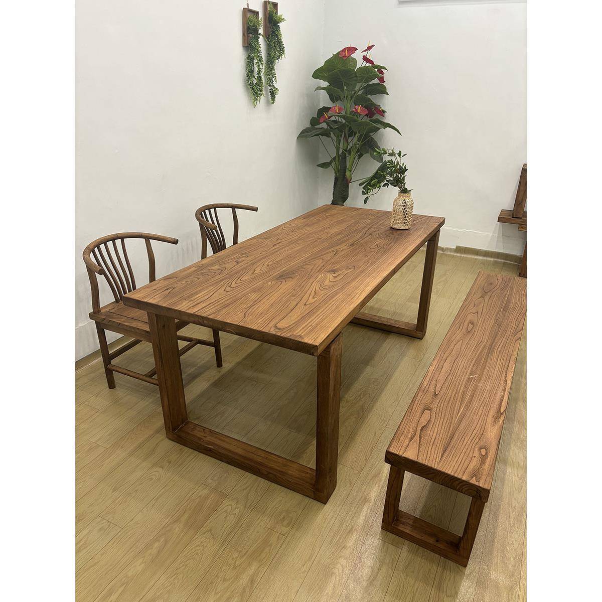 老榆木大板桌家用餐桌莫比恩工作台吧台书桌实木电脑桌办公桌桌子