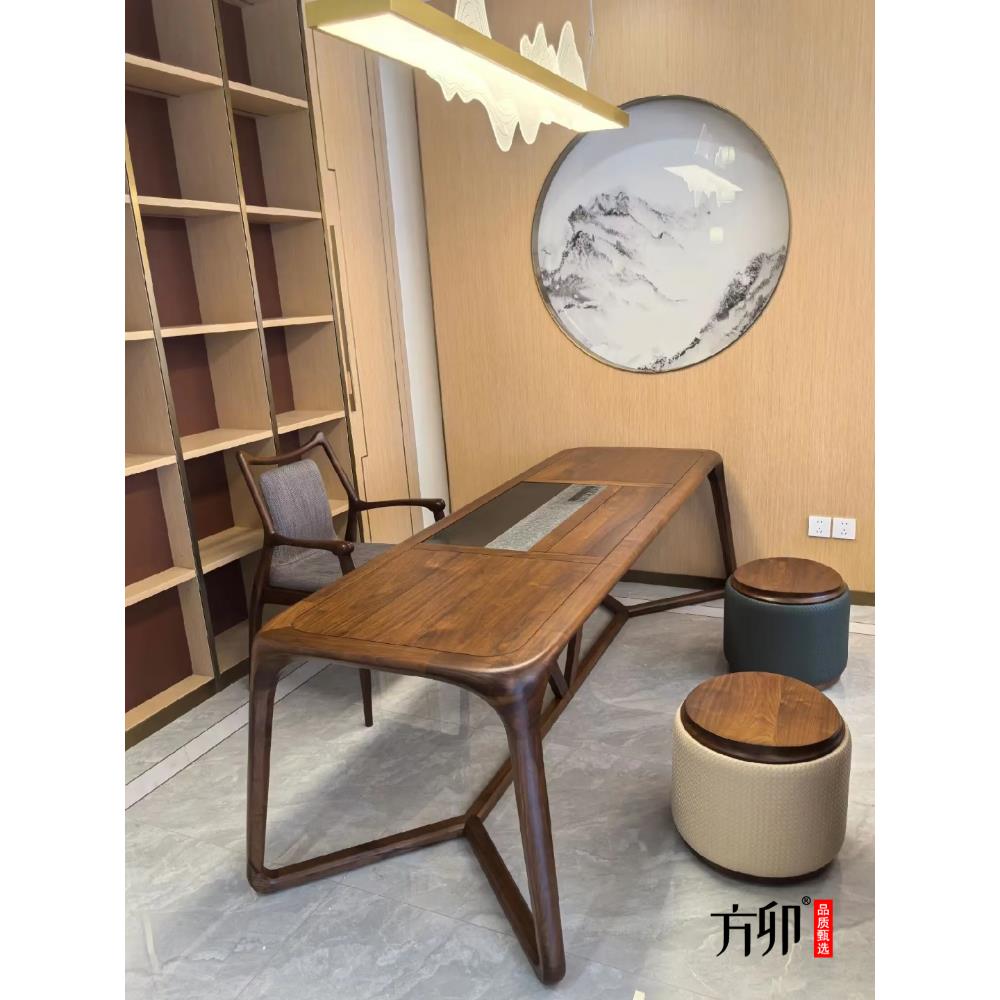 方卯新中式茶桌椅组合黑胡桃木泡茶桌家用客厅茶室接待禅意泡茶台