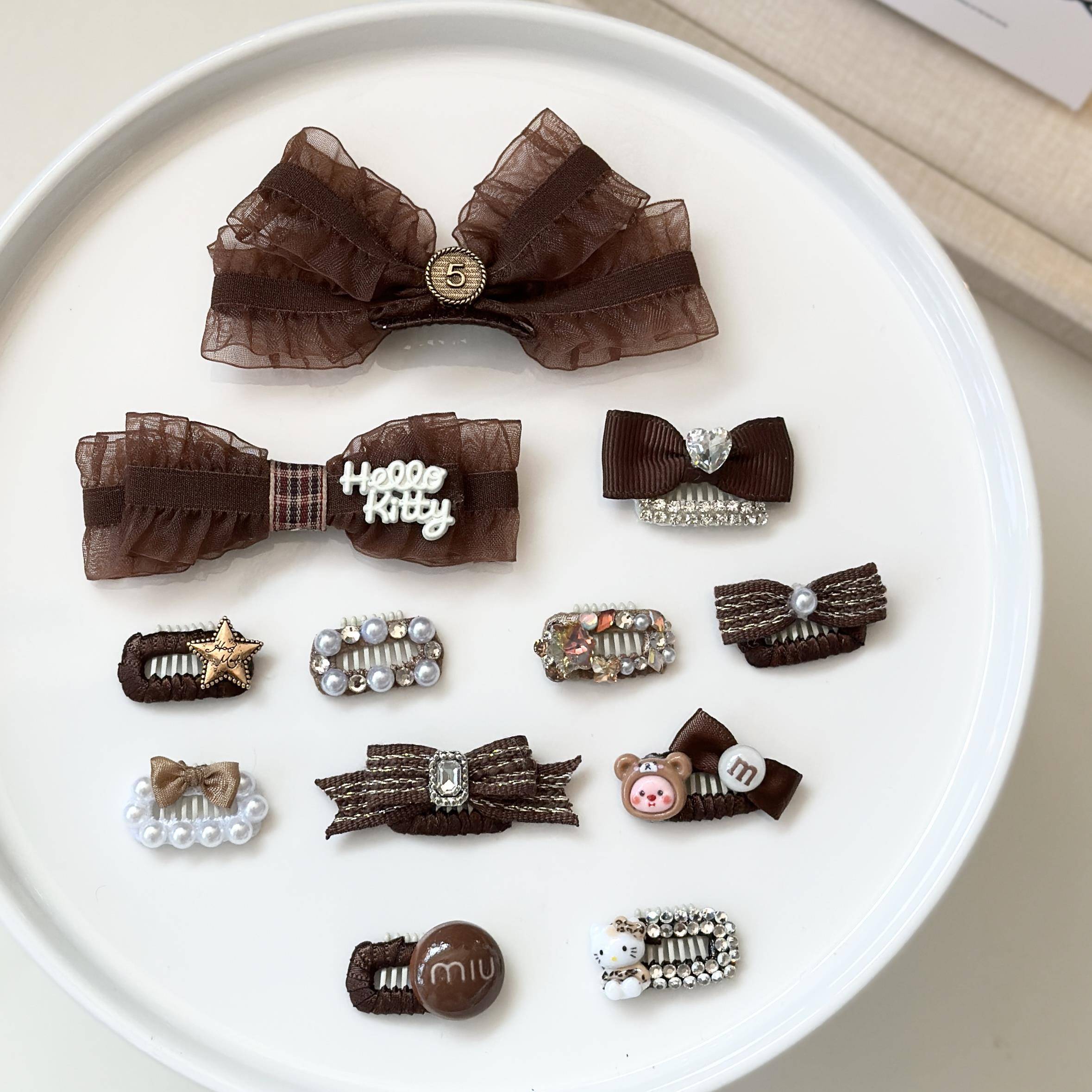 宠物bb夹迷你碎发咖色蝴蝶结头饰猫咪狗发夹约克夏马尔济斯鼻梁夹