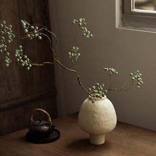 复古陶瓷花瓶摆件客厅插花侘寂风景德镇中古水培禅意马桑果干花小